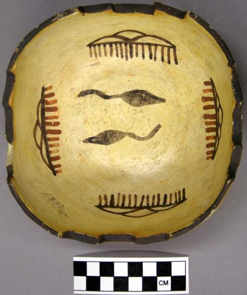 Bowl, polacca polychrome style c. int: animal design; ext: slipped, no design. 7