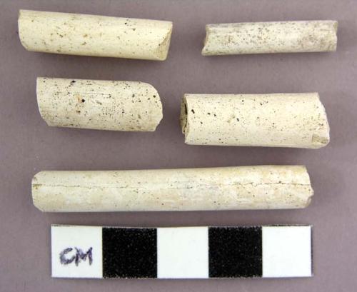 Ceramic, pipe stem, fragments, white, no marks, 5-sized