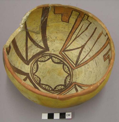 Bowl, polacca polychrome style c. int: linear design; ext: slipped, no design. 1