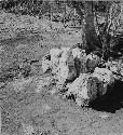 Masonry pier in center of interior wide passage at Gate D