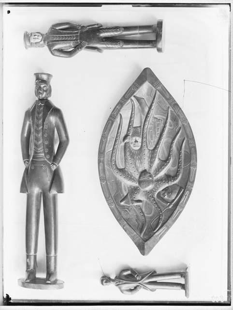 Slate plate (Cuttle fish) and figurines