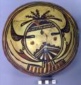 Bowl, polacca polychrome style c. int: kachina design; ext: slipped, no design.