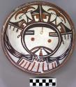 Bowl, polacca polychrome style c. int: kachina design; ext: slipped, no design.