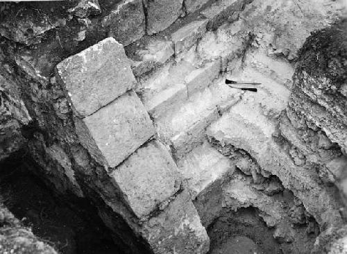 Superimposed floors and south balustrade of east stairway