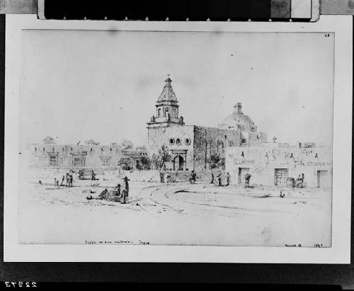 Plaza at San Antonio, Texas, March 18, 1849, pencil sketch by Seth Eastman