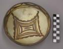 Bowl, polacca polychrome style c. int: curvilinear design; ext: slipped, no desi