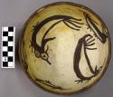 Bowl, polacca polychrome style c. int: animal design; ext: slipped, no design. 9