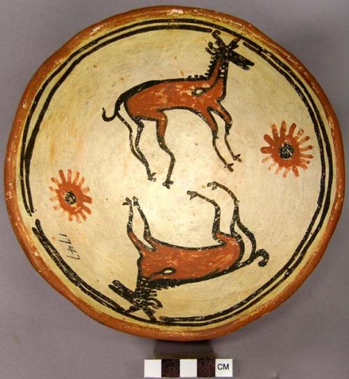 Bowl, polacca polychrome style c. int: animal design; ext: slipped, no design. 6