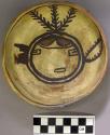 Bowl, polacca polychrome style c. int: kachina design; ext: slipped, no design.