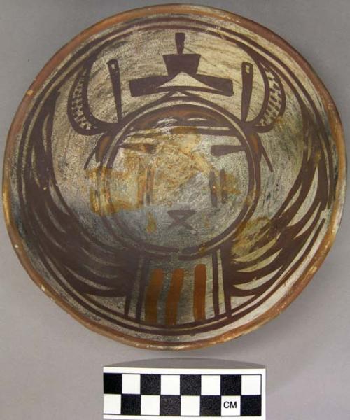 Bowl, polacca polychrome style c. int: kachina design; ext: slipped, no design.