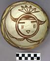 Bowl, polacca polychrome style c. int: kachina design; ext: slipped, no design.