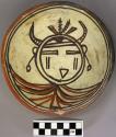 Bowl, polacca polychrome style c. int: kachina design; ext: slipped, no design.