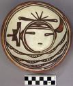 Bowl, polacca polychrome style c. int: kachina design; ext: slipped, no design.