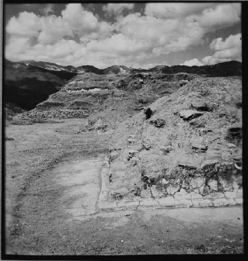 West Side of Structure; Looking North along Basal Terrace and Step, Cleaned