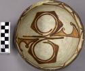 Bowl, polacca polychrome style c. int: zuni rain bird design; ext: slipped, no d