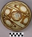 Bowl, polacca polychrome style c. int: zuni rain bird design; ext: slipped, no d