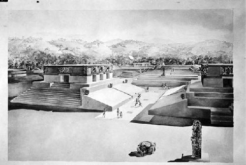 Restoration drawing of the Ball Court at Copan - T. Proskouiakoff