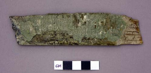 Wood, remnants of green pigment on one side