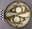 Bowl, polacca polychrome style c. int: zuni rain bird design; ext: slipped, no d