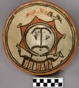 Bowl, polacca polychrome style c. int: clown design; ext: slipped, no design. 6.