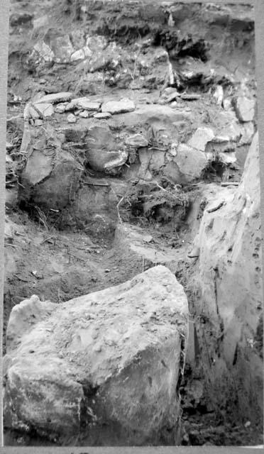 Mound 54. Small circular altar platform in front of the W facade, built of earth