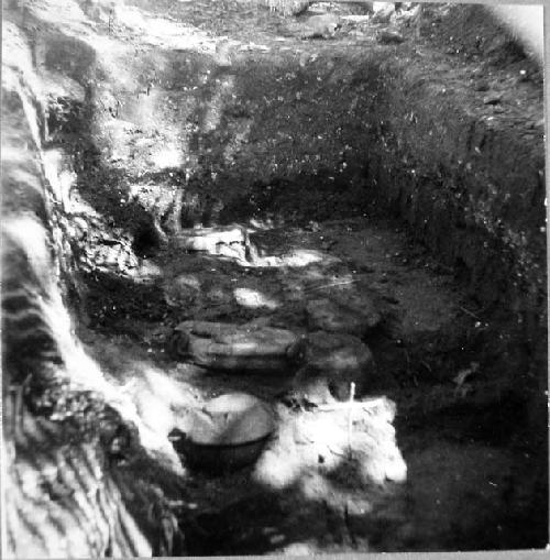 Test pit, front of temple mound. Coarse reddish ware