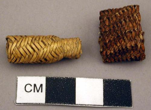 Spear, arrow or staff fragments, woven bands