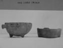 Bowl with "pepper pot" snout and straight-walled bowl with horiz. grooved ext.