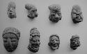 Figurine heads (18), red-brown, unslipped except #7, app. red slipped