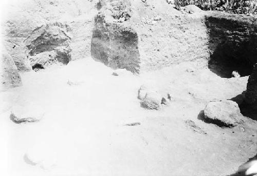 Looking north, trench 4. Stones on floor