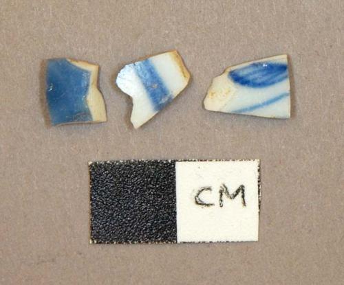 Ceramic, porcelain, sherds with blue design