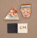 Ceramic, porcelain, sherds with blue and red design