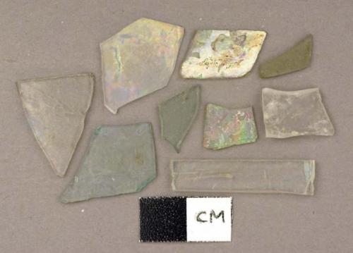 Glass, flat, shards of varying colors