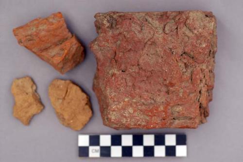 Brick, architectural, ceramic, red and orange fragments, varied sizes