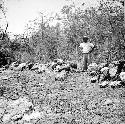 Man standing on old modern wall, much fallen, Section AA, S500, W530