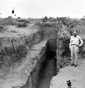 Ball court A - looking S. along central 1941 trench reopened in 1956