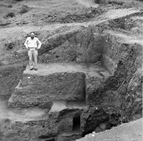 Ball court A - looking N.W. along W.to sections of early structures