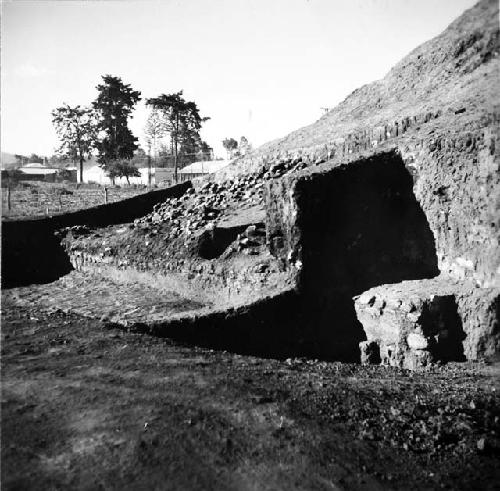 Basal step exposed, Mound B; South side; Structure D