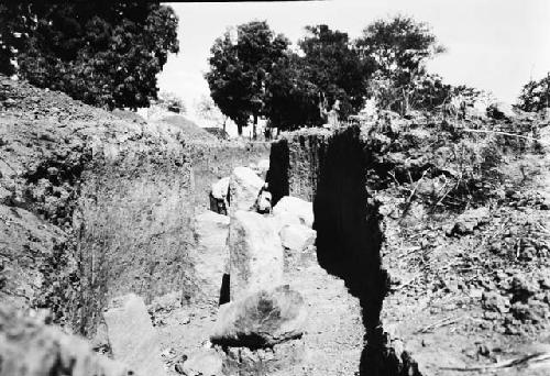 Altar stones and columns, trench 9, looking east from 6 to 13