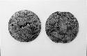 Face and back of small pyrite-incrusted plaque.