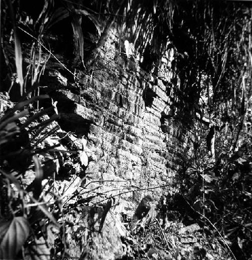 Wall construction at the South end of the plaza of the Temple of the Cross