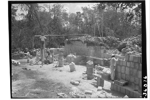 Structure 3E3. Looking NW, excavation being carried on in colonnade.