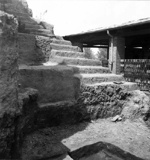 Mound E-III-3; Structure 3. Detail of bottom steps and terrace