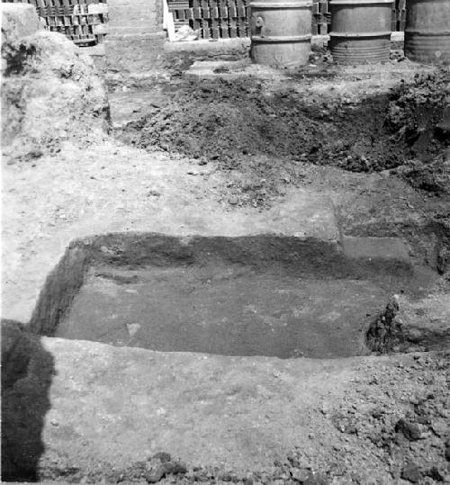 Mound E-III-3. Detail of bottom steps and terrace of Str. 3