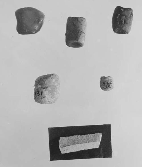 6 small objects of limestone 52-79; 54-98; 54-99; 54-231; 55-353; 56-42