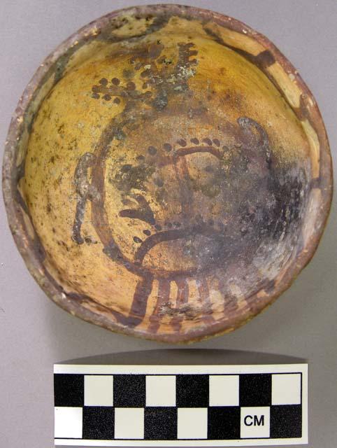 Bowl, polacca polychrome style c. int: clown design; ext: slipped, no design. 4.