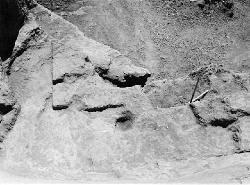 Broken adobe floors and platform over tomb 1, Structure E-3-3