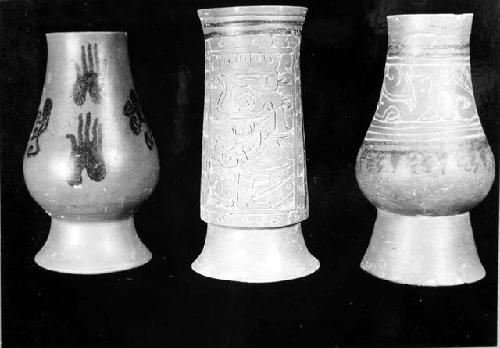 3 Fine Orange effigy pedestal vases