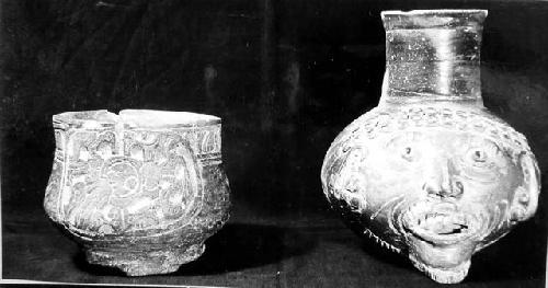 Brown ware bowl and a Plumbate jar.  a = Polished reddish brown ring stand