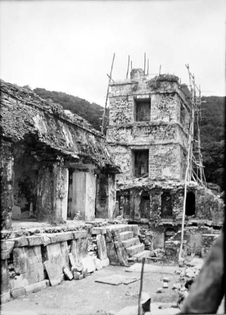 The "Tower" being restored. Also newly cleared court in foreground.